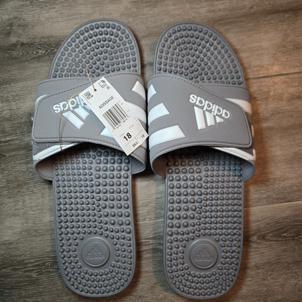 NEW Adidas Slides Gray White Size 18 US Men New In Box‎